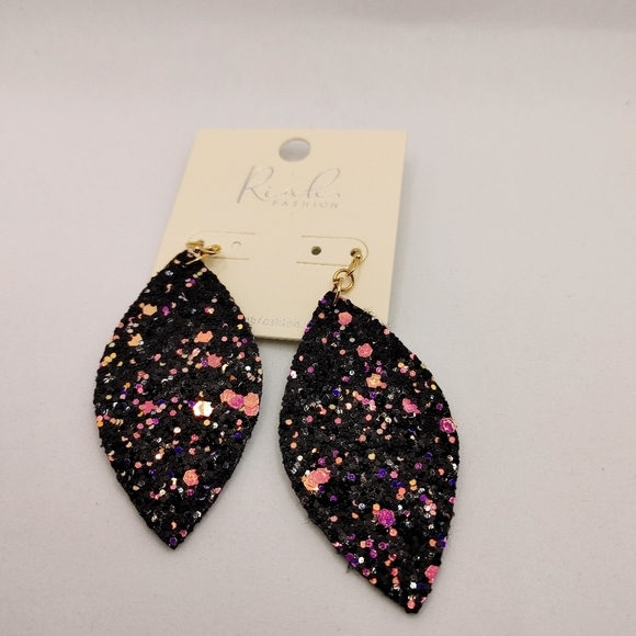 Black & Purple Sequin Glitter Drop Earrings | Statement Dangle - Picture 4 of 5
